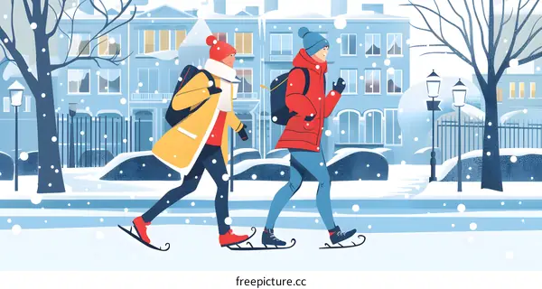 Winter  Illustration of Two People Ice Skating