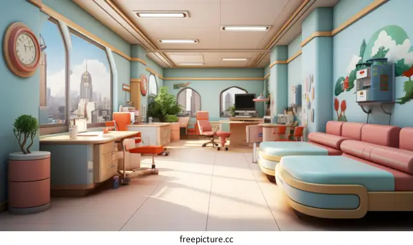 Ultramodern Medical Clinic Interior with Panoramic City Views