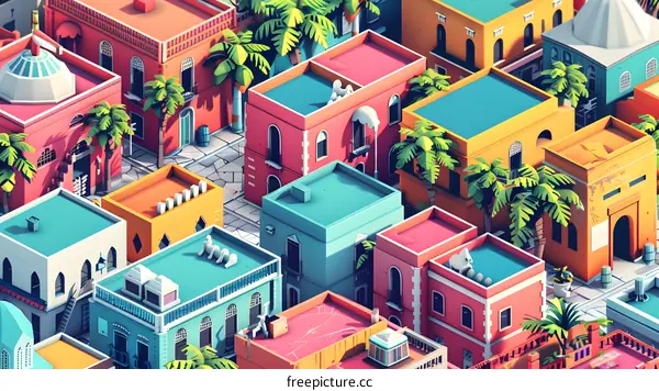 Colorful Low Poly Cityscape Illustration