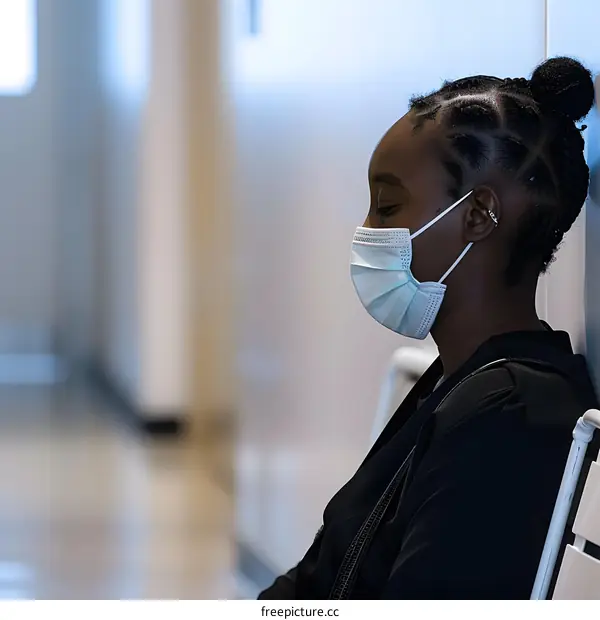 Young African American Woman Wearing Face Mask While Sitting in a Waiting Room