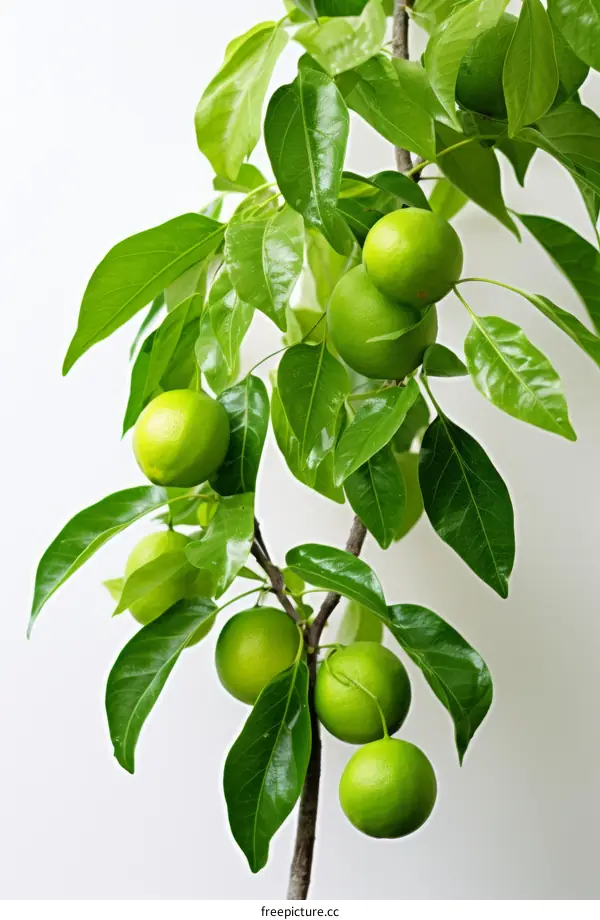 Green Citrus Branch with Ripe Fruit