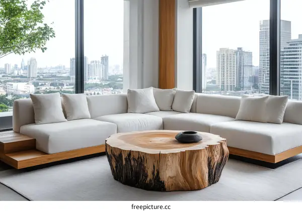 Modern Minimalist Living Room with Panoramic City View