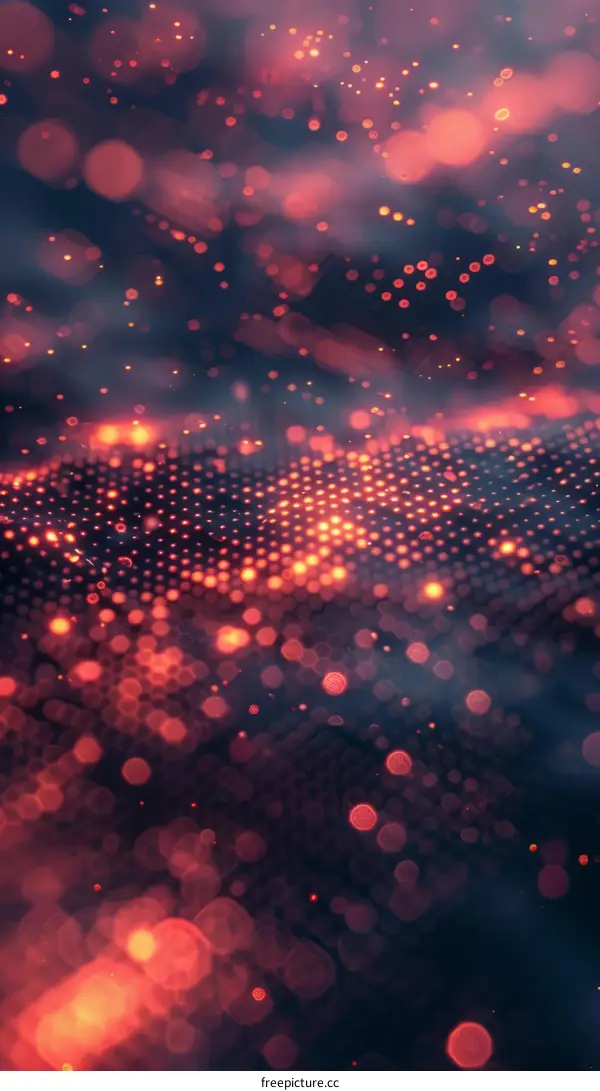 Glowing red particles form a wave-like surface with a dark blue background