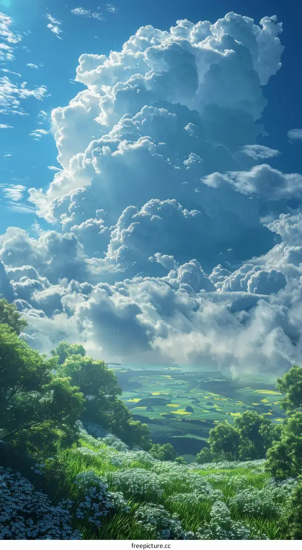 Green rolling hills and azure skies