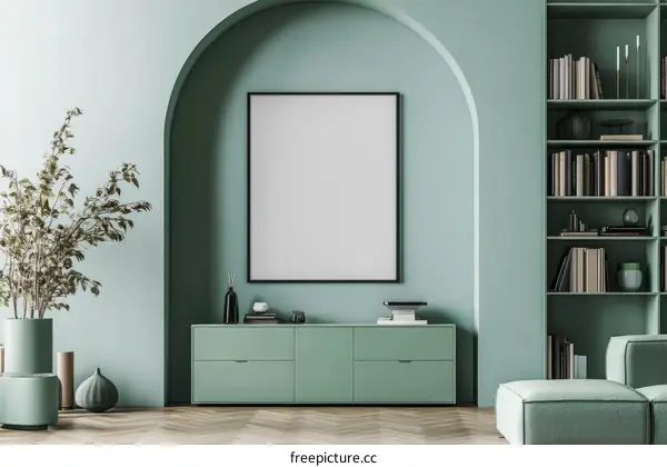 Modern Green Living Room Mockup with Empty Frame