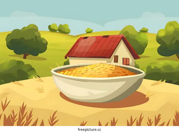 Bowl of Grain in a Rural Setting