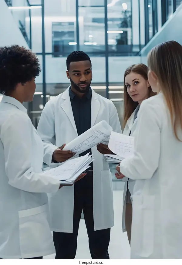 Diverse Group of Medical Professionals in a Modern Healthcare Setting