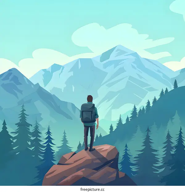 Backpacker Looking at Mountain Range