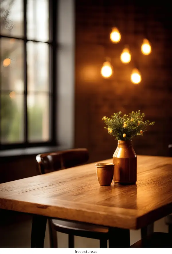 Rustic Restaurant Table Setting with Copper Decor