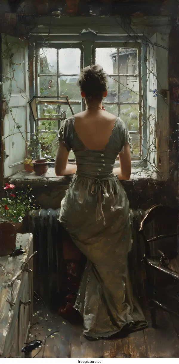 A woman standing in front of a window