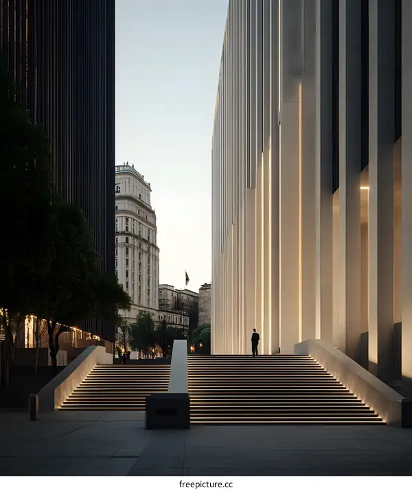Modern City Architecture with Stairs and a Man