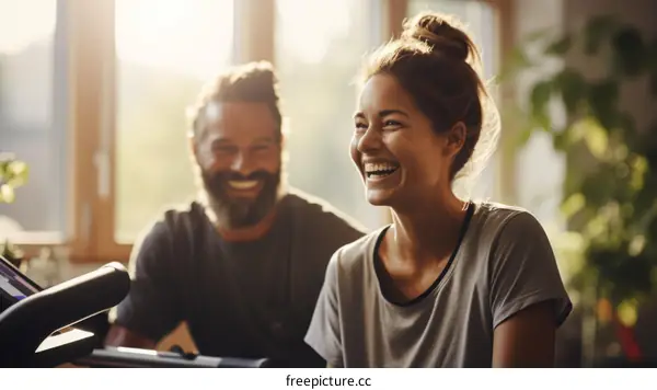 Couple exercising at home