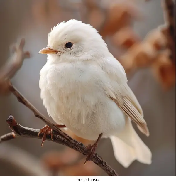 Albino Cardinal Perched on Branch