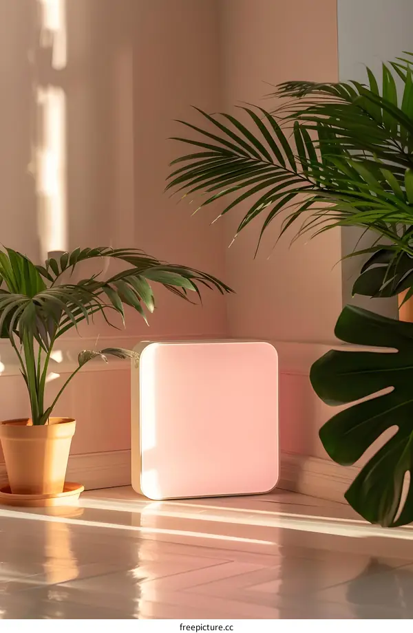 Pink Light Box With Plants and Sunlight