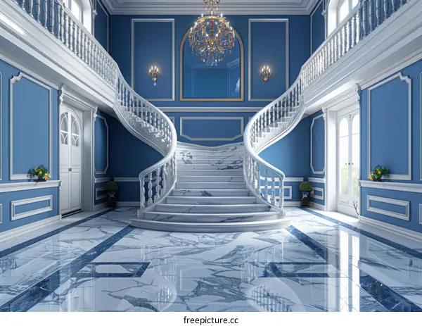 Blue and white European style indoor scene