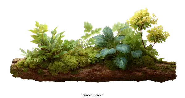 [Transparent Background PNG]Miniature Botanical Garden on a Tree Trunk