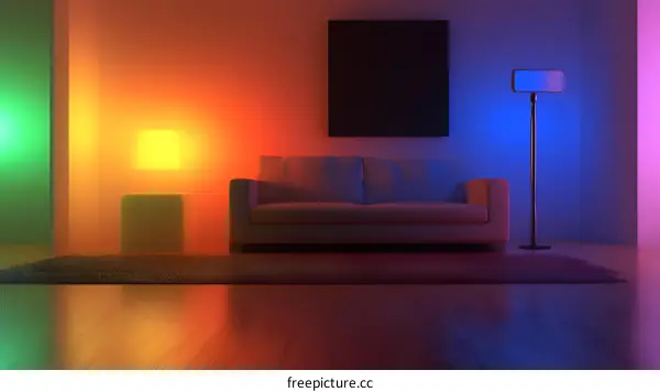 Modern Living Room Interior Design with Colorful Lights