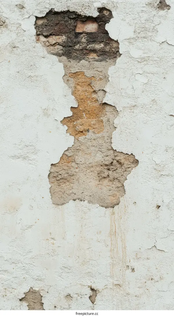 Aged White Wall with Brick Hole Detail