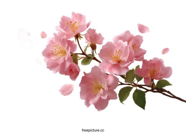 [Transparent Background PNG]Beautiful Pink Cherry Blossom Branch with Petals