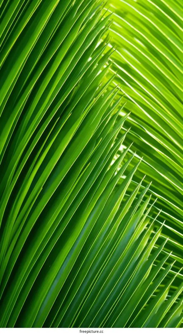 Close-up of bright green palm leaves