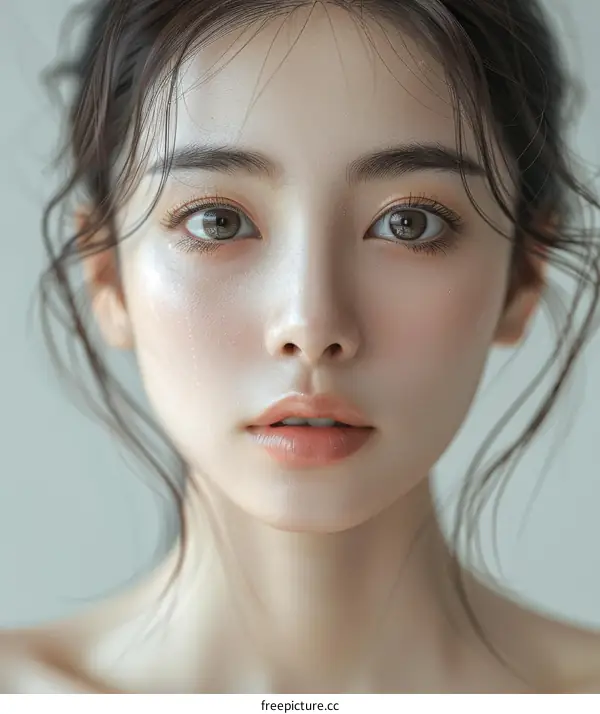 Portrait of a young woman with brown hair and brown eyes