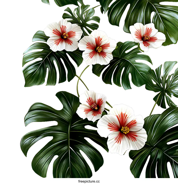 [Transparent Background PNG]Tropical Flower and Leaf Illustration Design
