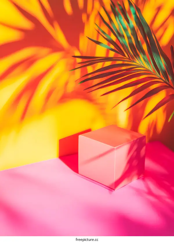 Summer Minimalist Product Display with Palm Leaf Shadows
