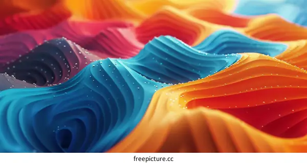 Colorful 3D rendering of a wavy terrain with blue and orange colors