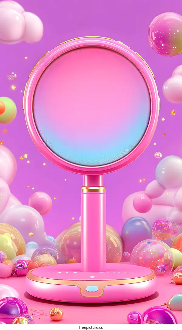 Pink and Gold Ring Light with Balloons and Confetti