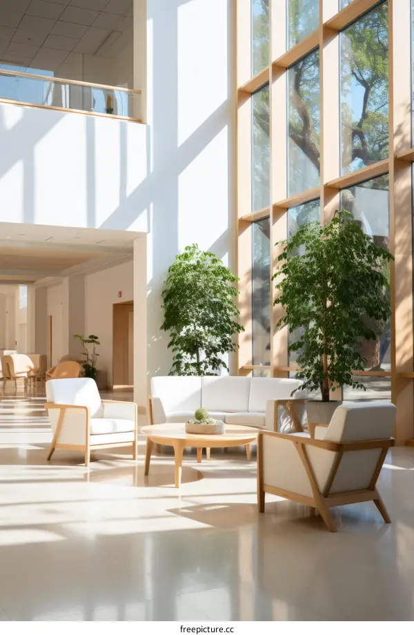 Elegant and Modern Lobby Interior With Large Windows