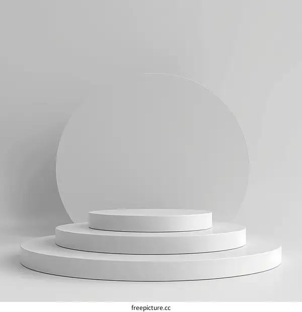 3D rendering of a white podium with a circular backdrop