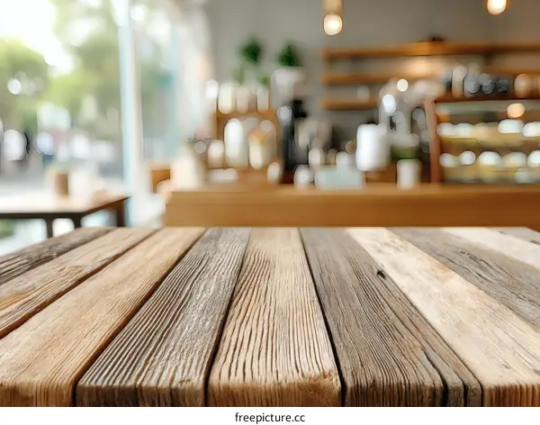 Wooden Table Top in a Cafe Interior
