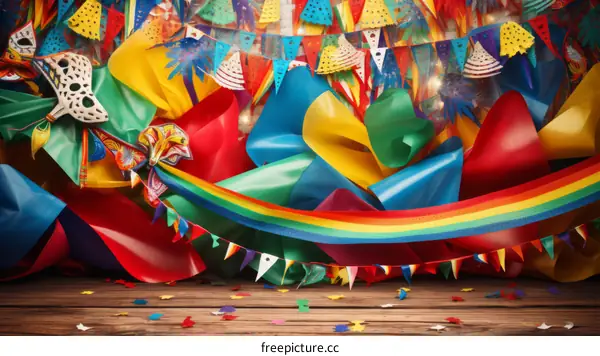 Vibrant Carnival Backdrop with Colorful Streamers and Flags