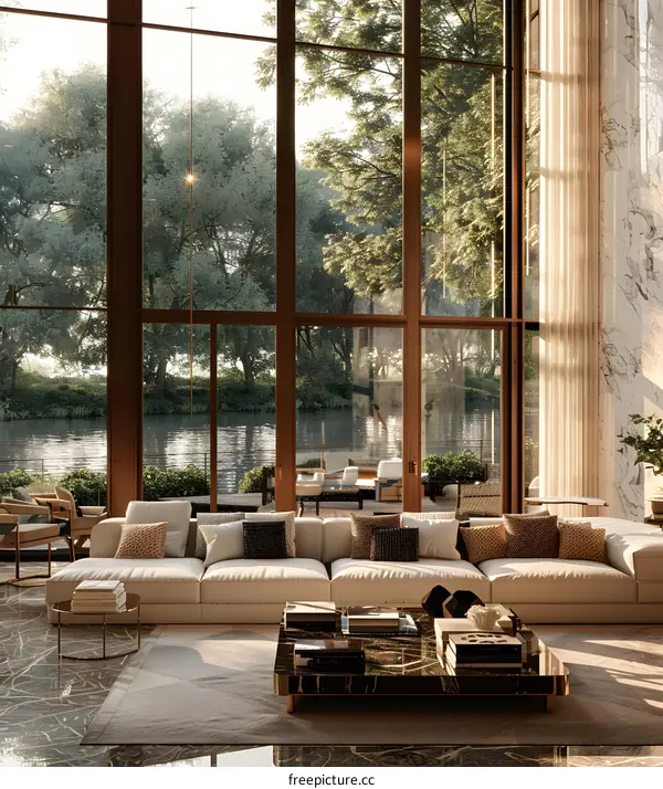 Luxury Living Room with Lake View