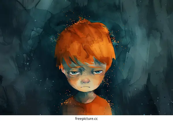 sad boy with freckles