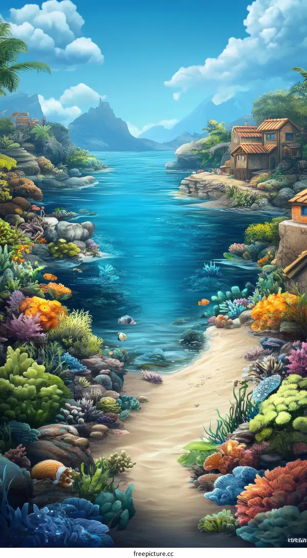 Tropical Coral Reef Pathway Illustration