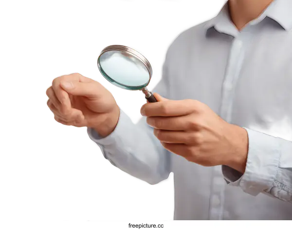[Transparent Background PNG]Business Person Examining Detail With Magnifying Glass
