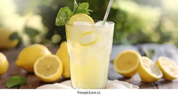 Refreshing Summer Lemonade Drink with Lemon Slices and Mint