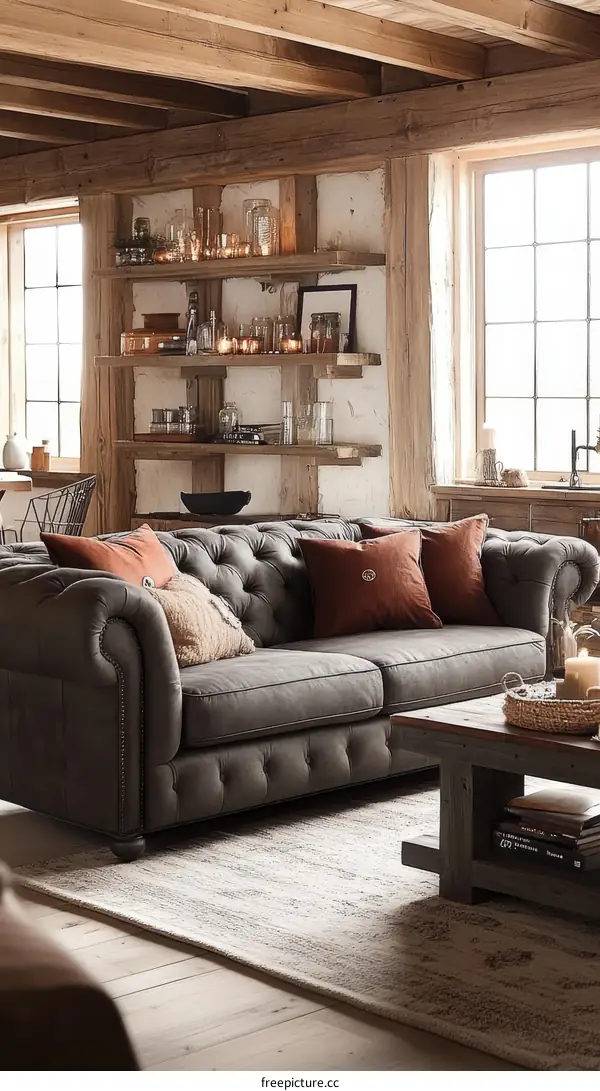 Rustic Living Room with Wooden Furniture