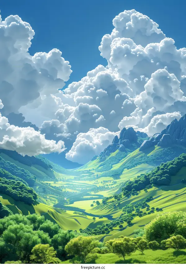 fantasy green mountain landscape