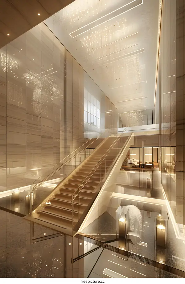 Modern Interior Design Staircase with Crystal Chandelier