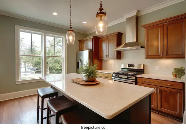Modern Kitchen with Large Island and Windows