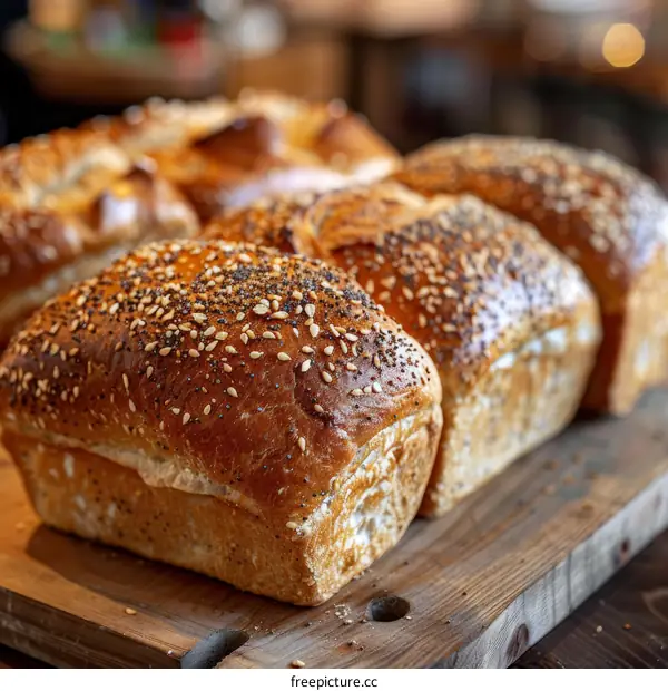 Freshly Baked Loaf of Bread on Wooden Table
