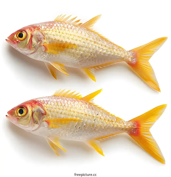 Two red fish on white background
