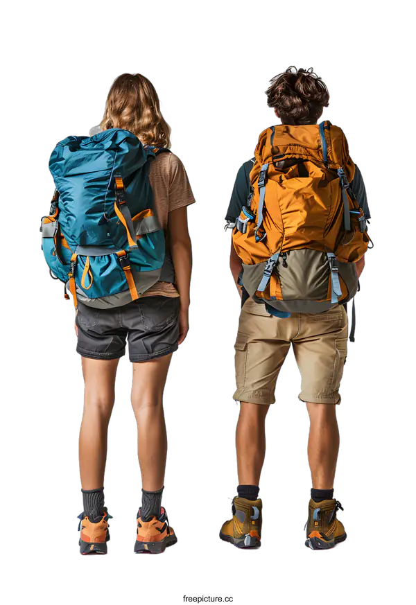 [Transparent Background PNG]Two people with backpacks standing with their backs to the camera