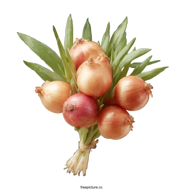 [Transparent Background PNG]Fresh Bunch of Colorful Onions with Green Leaves
