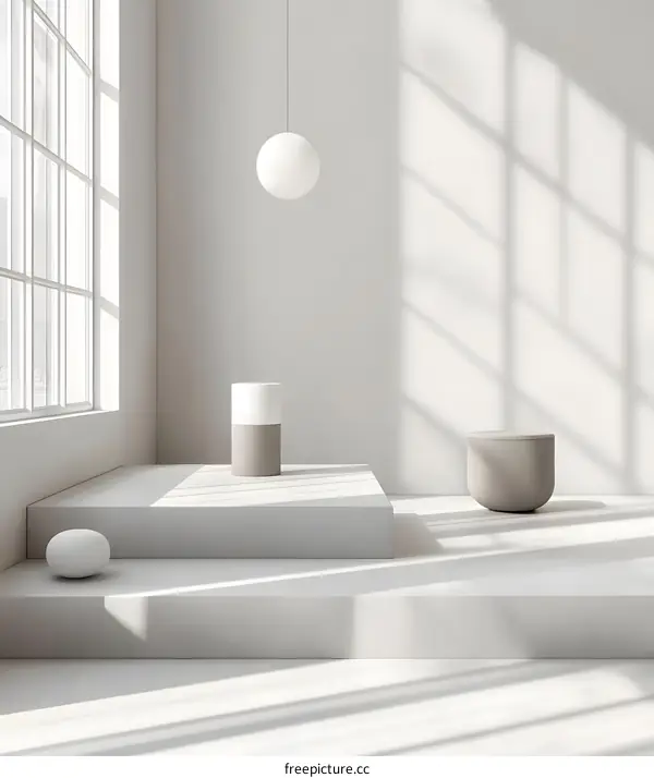 Minimalist Interior Design with White and Beige Geometric Shapes