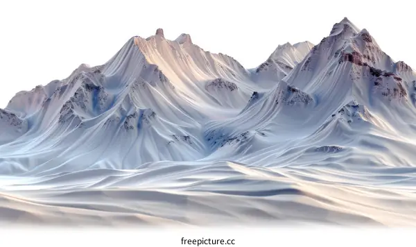A vast snow-covered mountain range with a few peaks extending into the sky