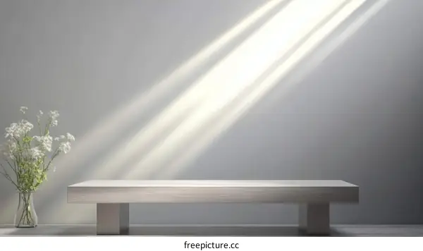 Empty Light Wooden Bench Display Interior Background