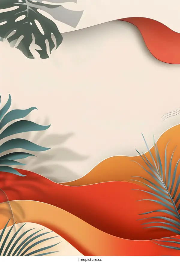 Abstract Paper Cut Tropical Leaves Background